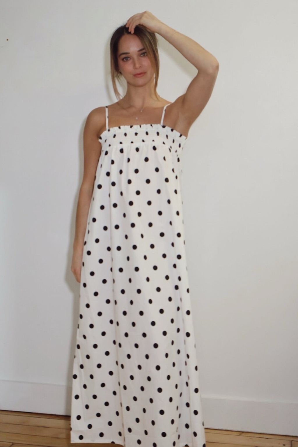 white and black polka dot maxi dress Candie Polka Dot Maxi Dress