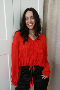 lainey button front blouse red