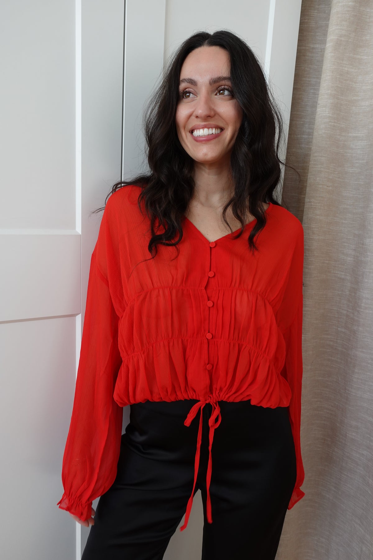 lainey button front blouse red