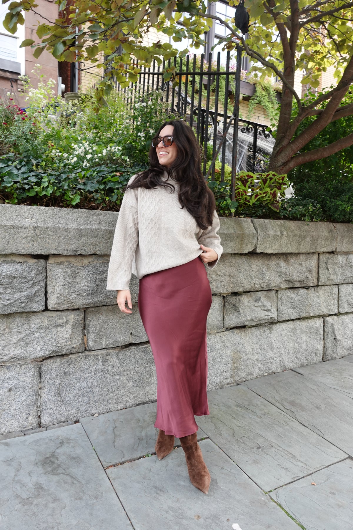 satin midi skirt maroon