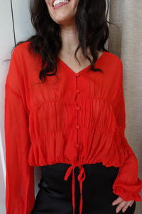 lainey button front blouse red