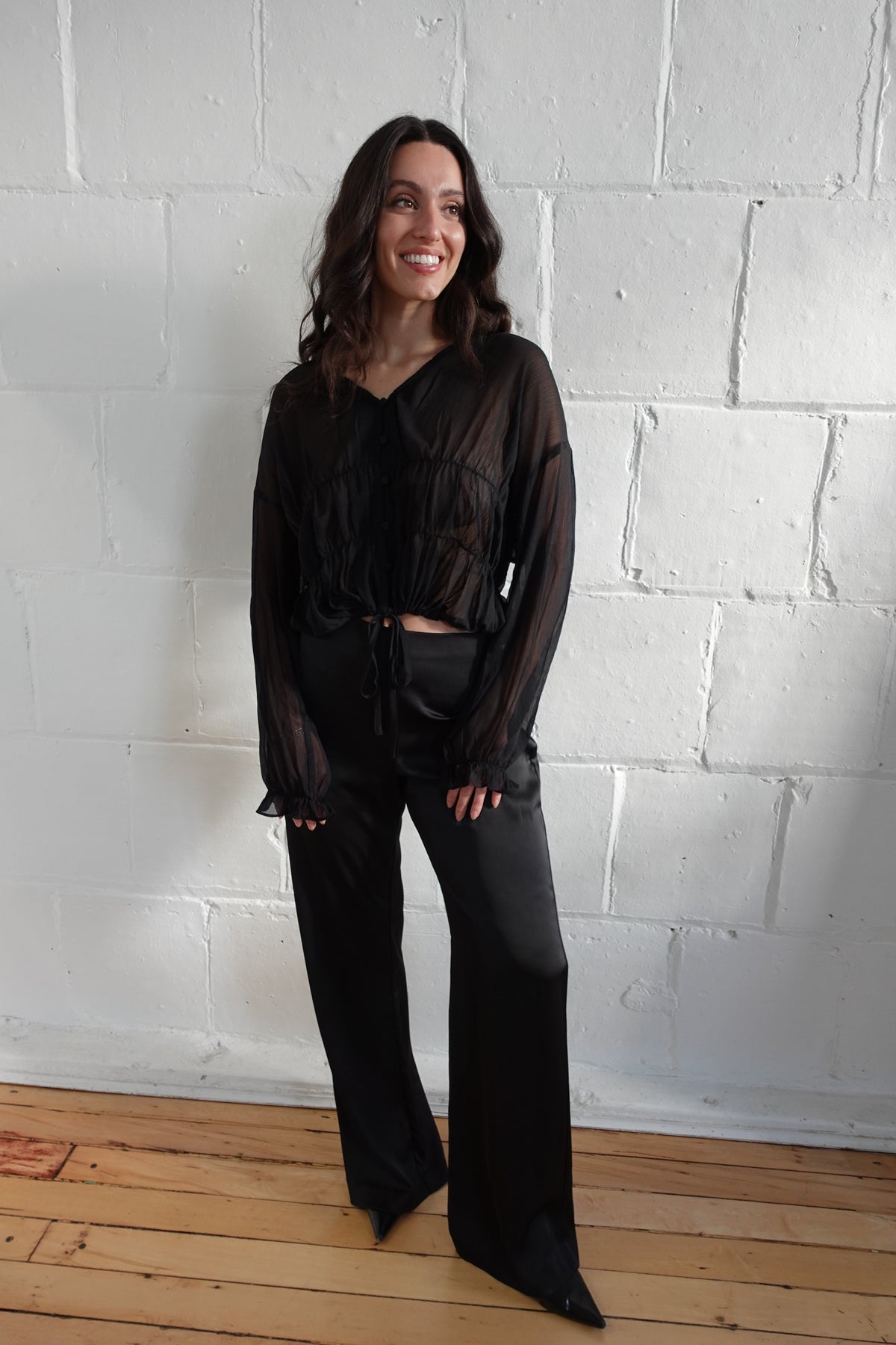 lainey button front blouse black