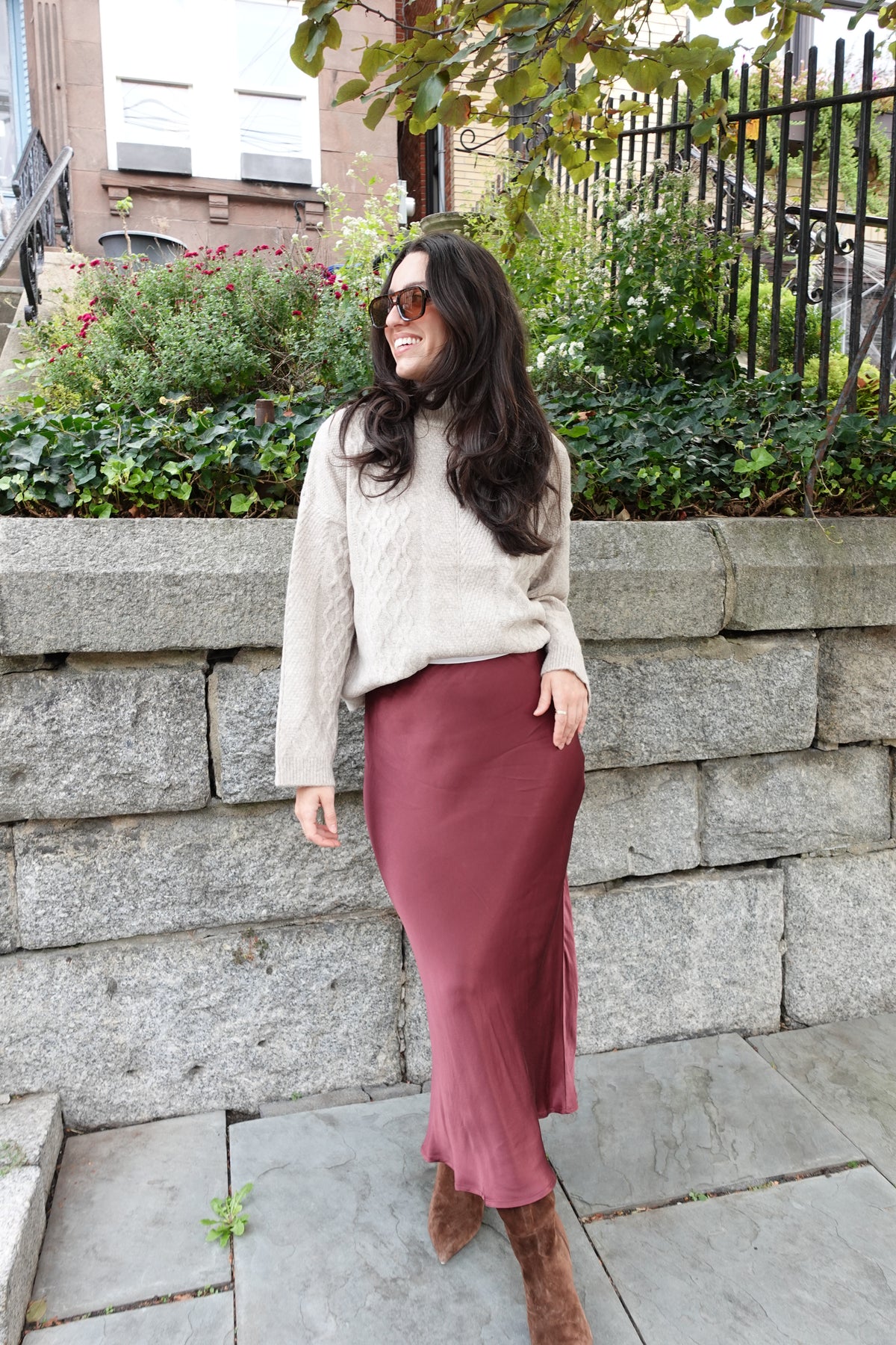 satin midi skirt maroon