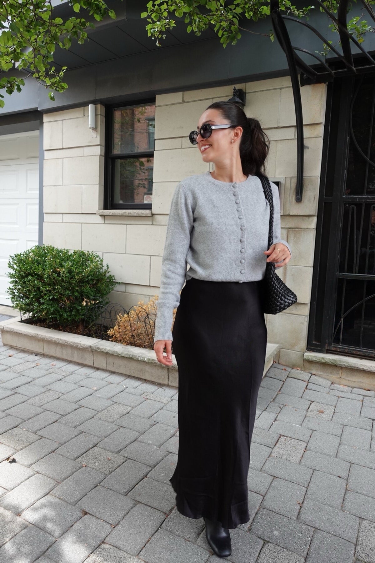 satin midi skirt black