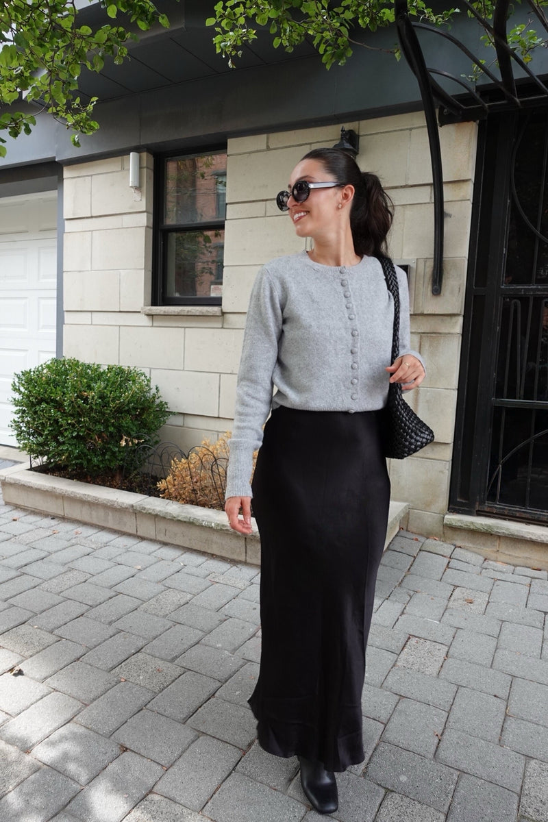 satin midi skirt black