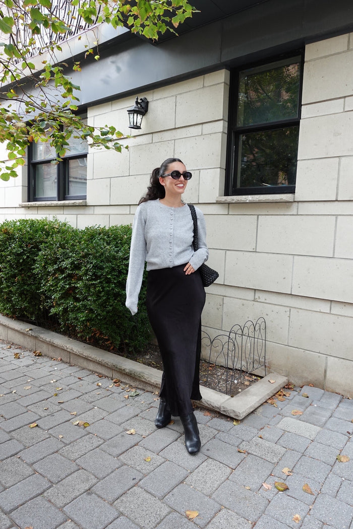 satin midi skirt black