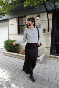 satin midi skirt black