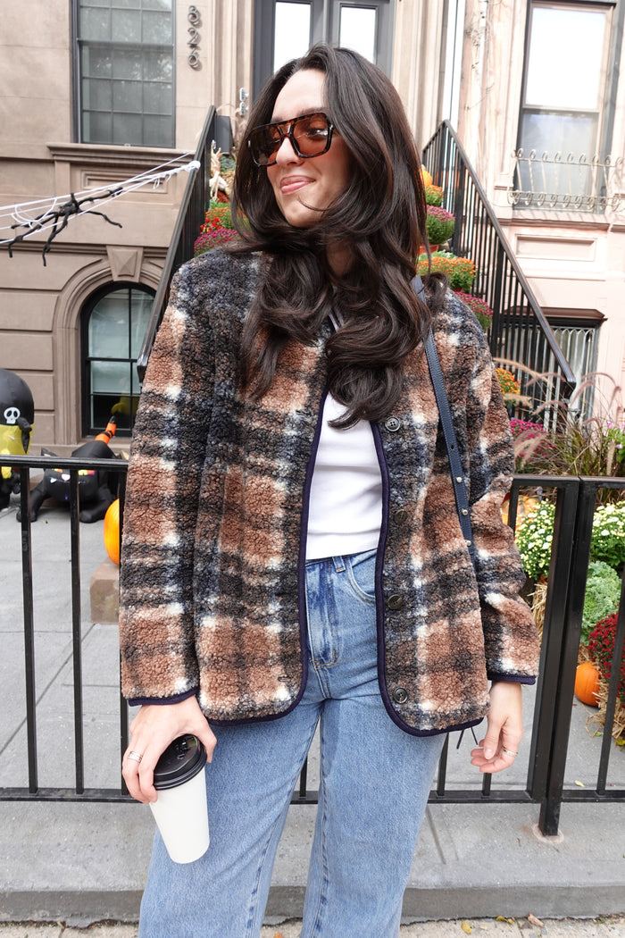 plaid teddy coat