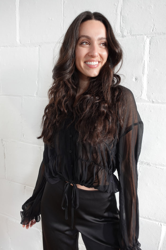 lainey button front blouse black