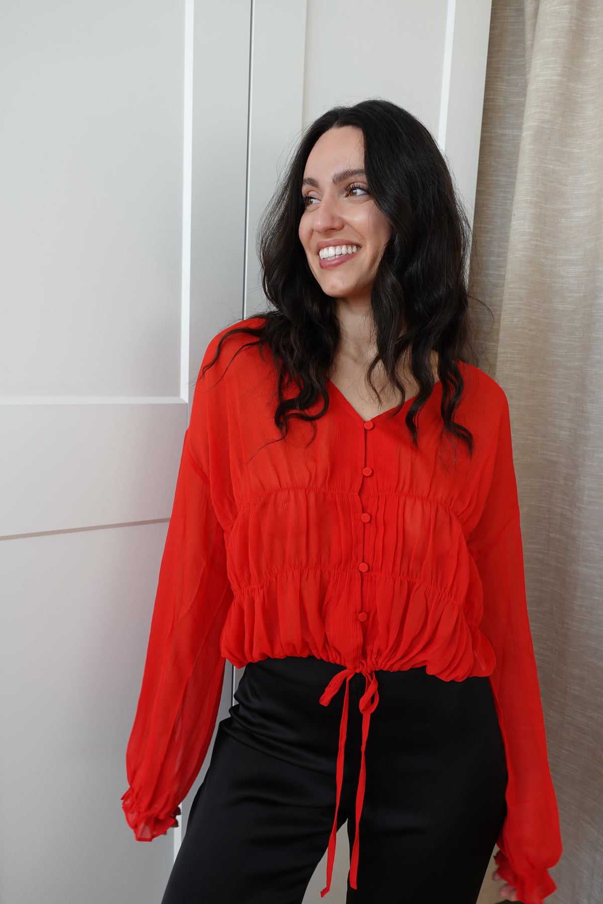 lainey button front blouse red