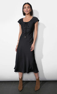 inez neck drawstring satin midi dress somewear in between inez neck drawstring satin midi dress somewear in between