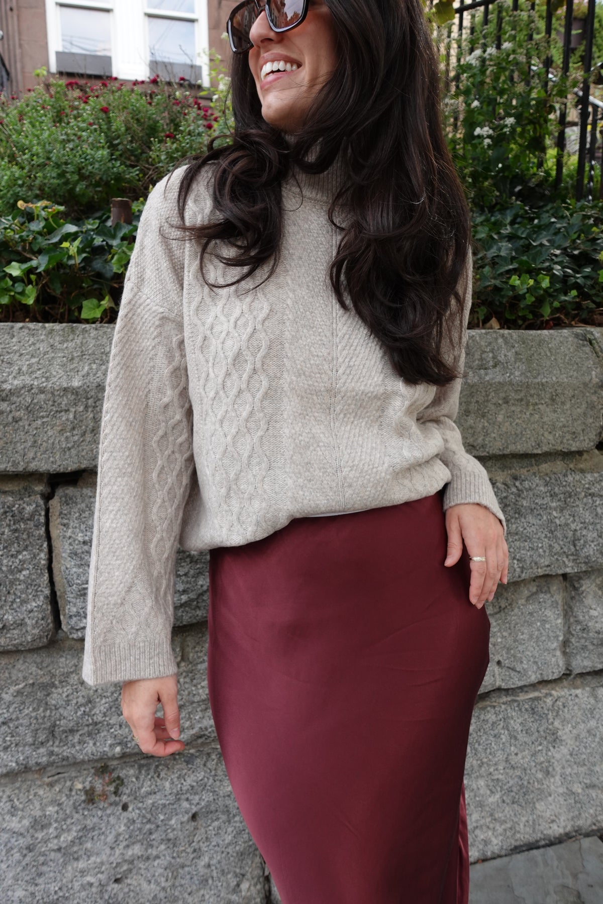 satin midi skirt maroon