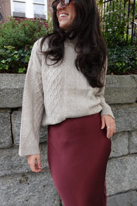 satin midi skirt maroon