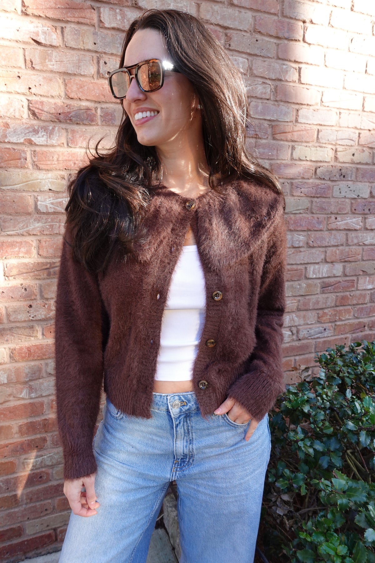 fuzzy oversized collar cardi