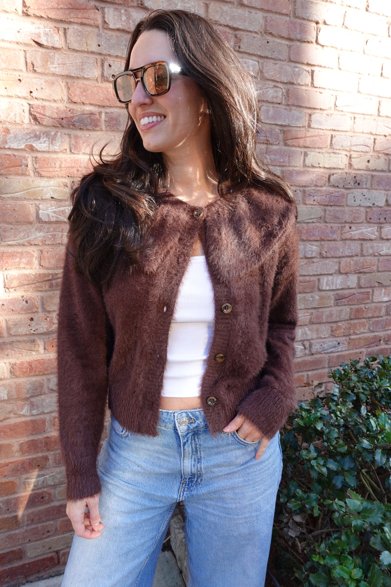 fuzzy oversized collar cardi