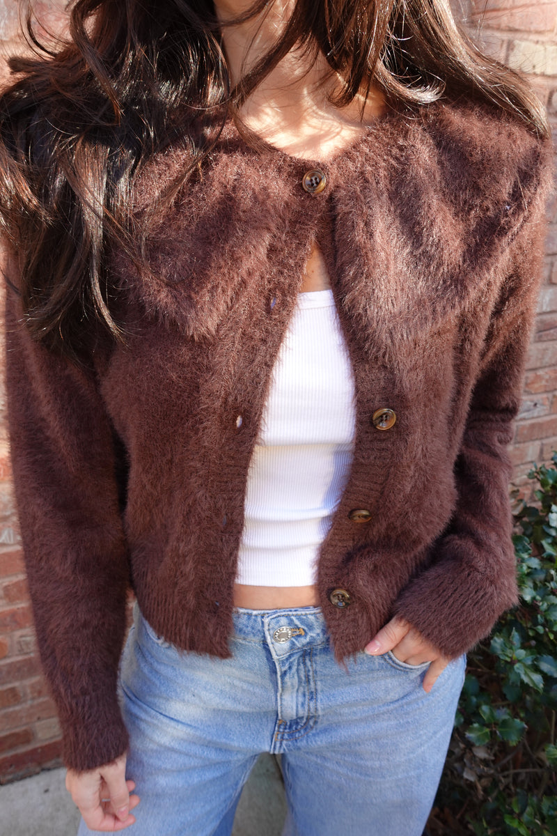 fuzzy oversized collar cardi