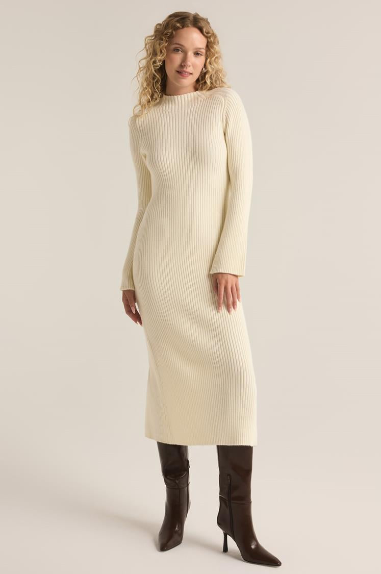 sweater dress mock neck Mavi Women's In Black Ribbed detailing lends a textural edge to this essential midi sweater dress Wherever You Go Pink Turtleneck