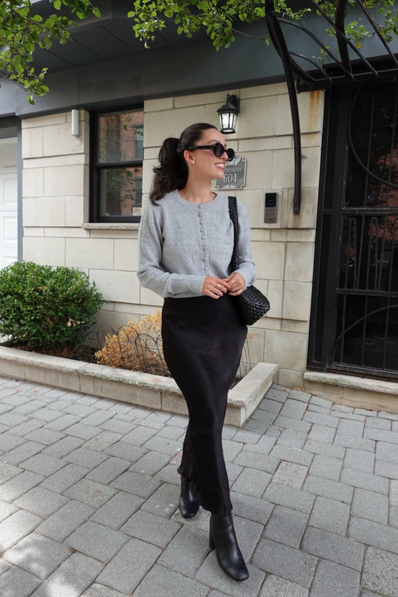 satin midi skirt black