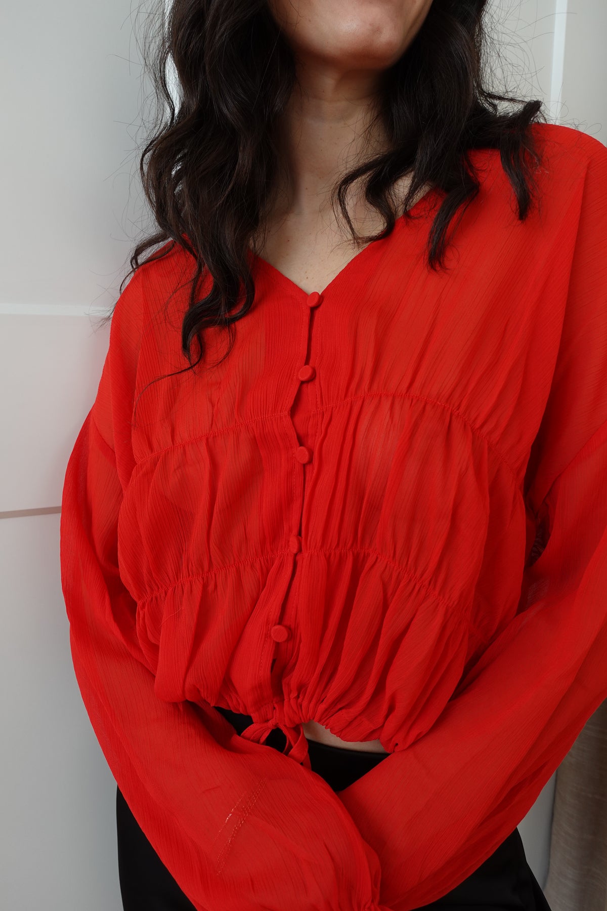 lainey button front blouse red