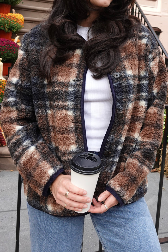 plaid teddy coat