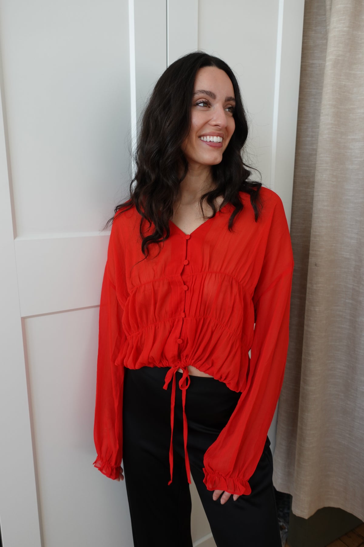 lainey button front blouse red