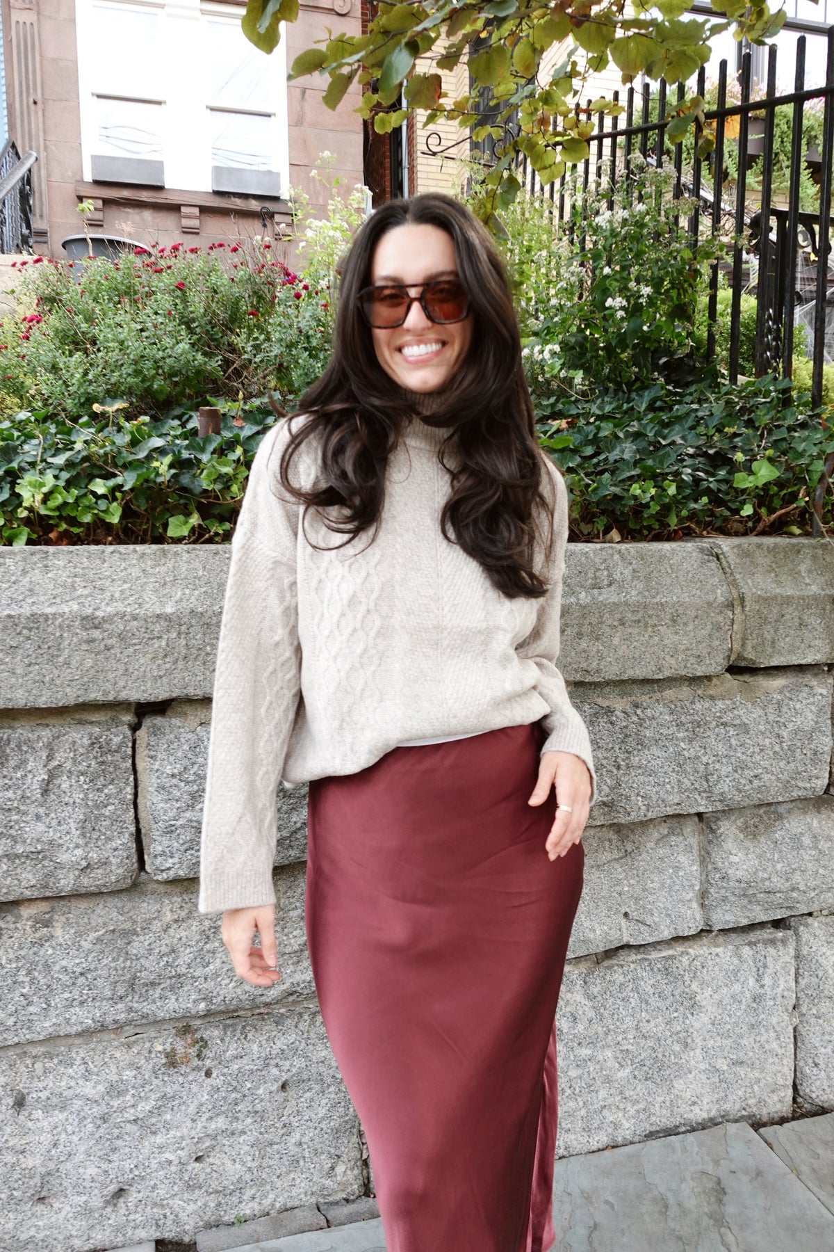 satin midi skirt maroon