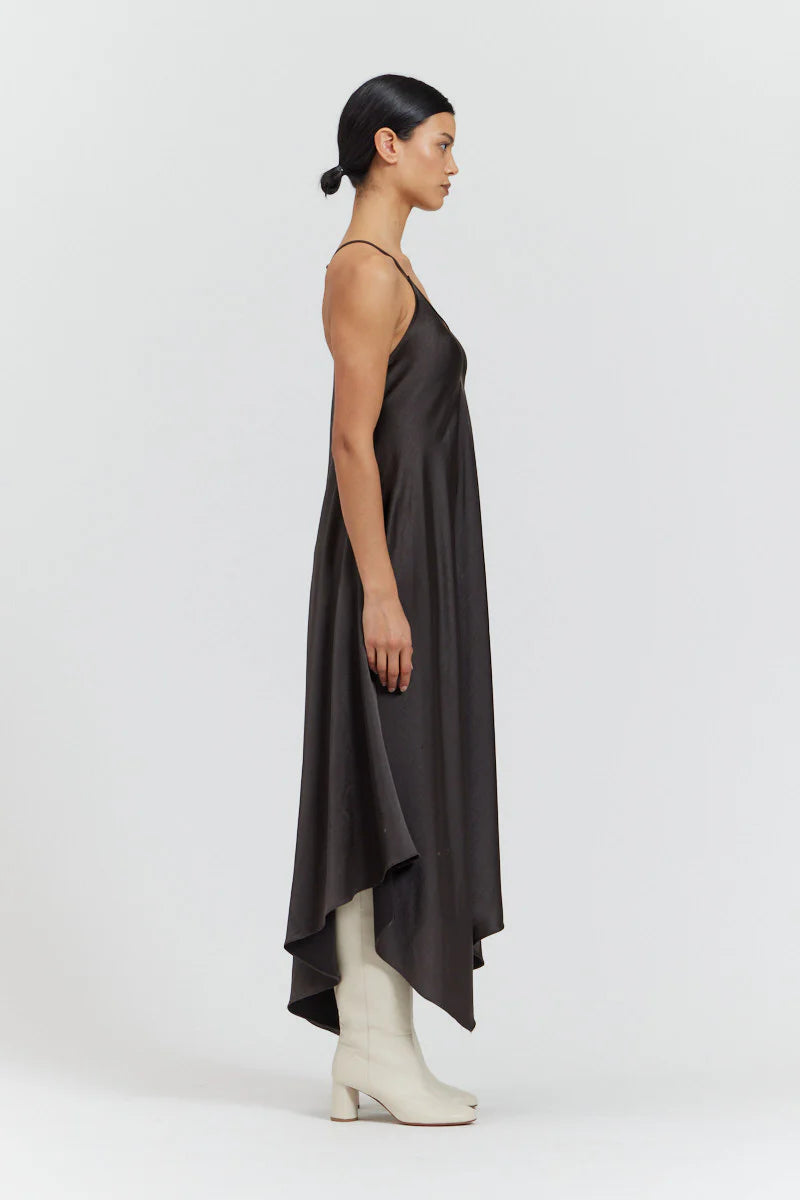 handkerchief hem satin dress somewear in between handkerchief hem satin dress somewear in between