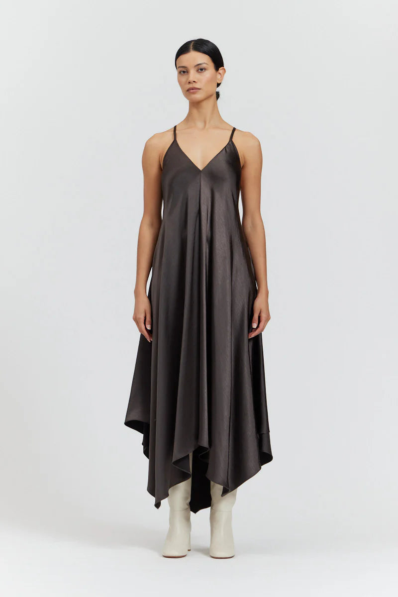 handkerchief hem satin dress – somewear in between