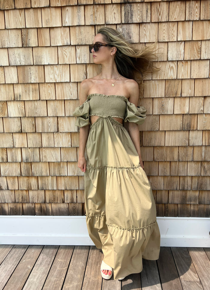 smocked cut out maxi dress