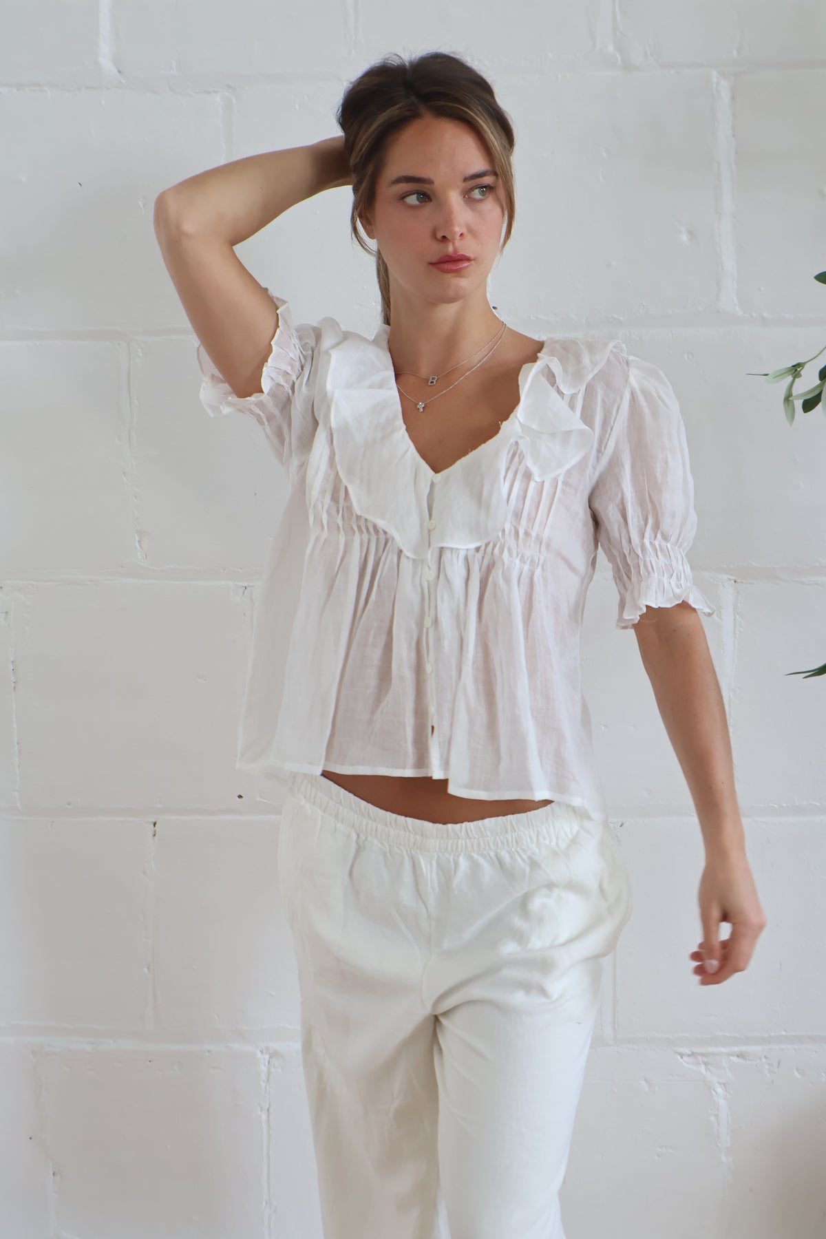 ruffle blouse white