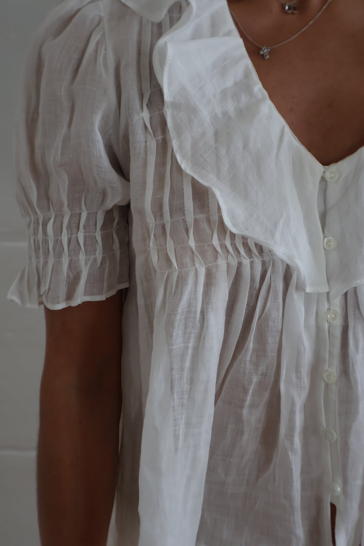 ruffle blouse white