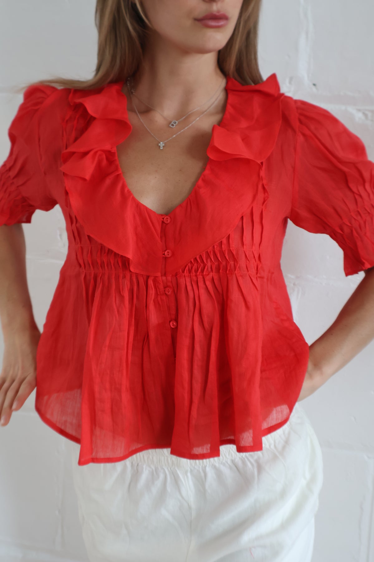 ruffle blouse red