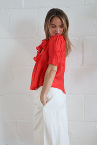 ruffle blouse red