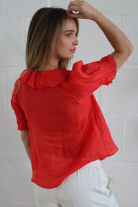 ruffle blouse red