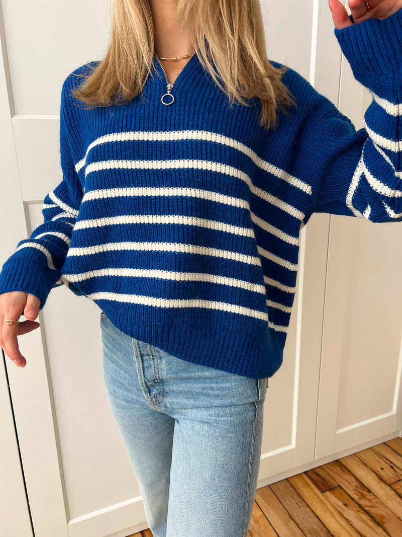 striped quarter zip sweater