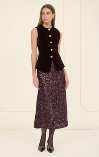 velvet front button vest and skirt set