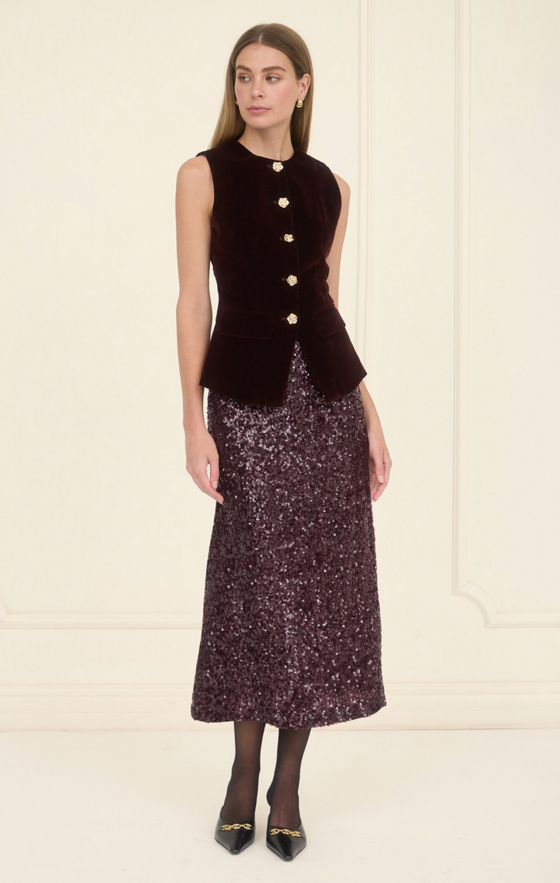 velvet front button vest and skirt set