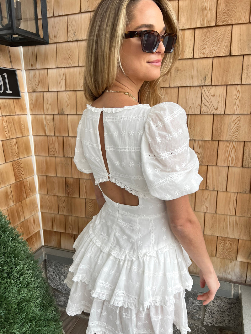embroidered bubble sleeve dress