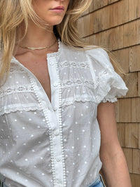 embroidered puff sleeve button down top