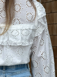 eyelet trimmed button down top